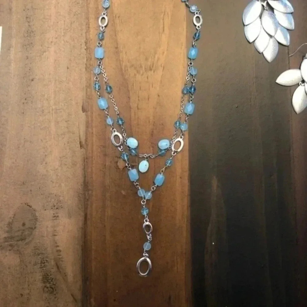 3 Piece Bundle Blue Necklace Statement Earrings P… - image 6